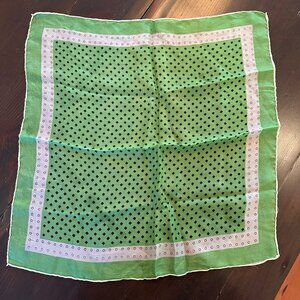 🪶💚 Vintage Green Silk Scarf | 16" Square | Retro Polka & Diamond Print 🌿✨